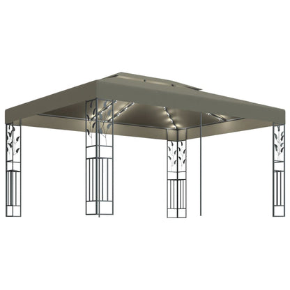 Gazebo Con Tetto Doppio E Luci Led 3X4 M Grigio