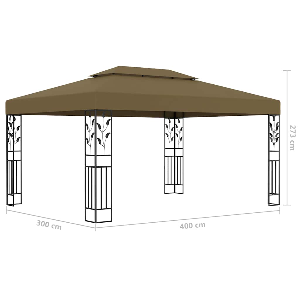 Gazebo Con Tetto Doppio E Luci Led 3X4 M Grigio