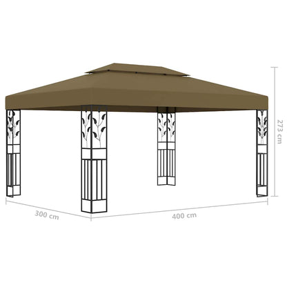 Gazebo Con Tetto Doppio E Luci Led 3X4 M Grigio