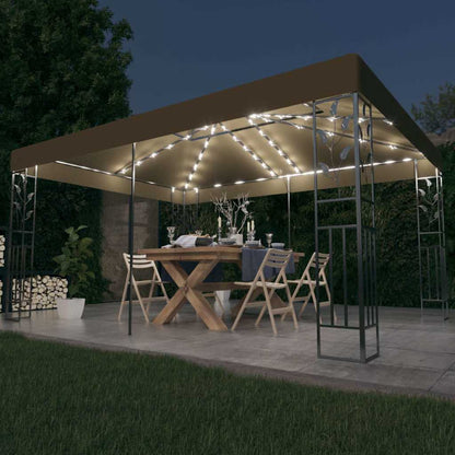 Gazebo Con Tetto Doppio E Luci Led 3X4 M Grigio