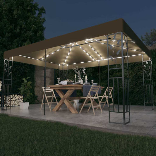 Gazebo Con Tetto Doppio E Luci Led 3X4 M Grigio