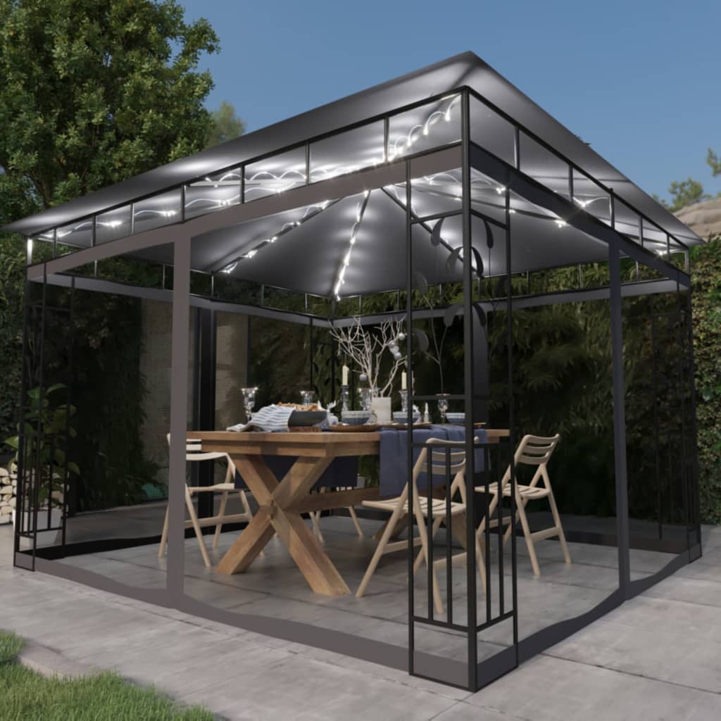 Gazebo Con Zanzariera Luci Led 3X3X2,73 M Grigio