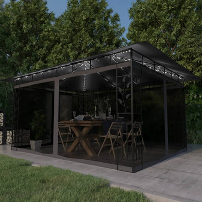 Gazebo Con Zanzariera Luci Led 3X3X2,73 M Grigio