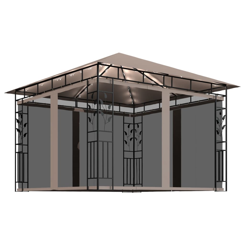 Gazebo Con Zanzariera Luci Led 3X3X2,73 M Grigio