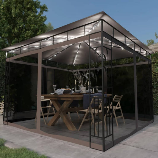 Gazebo Con Zanzariera Luci Led 3X3X2,73 M Grigio