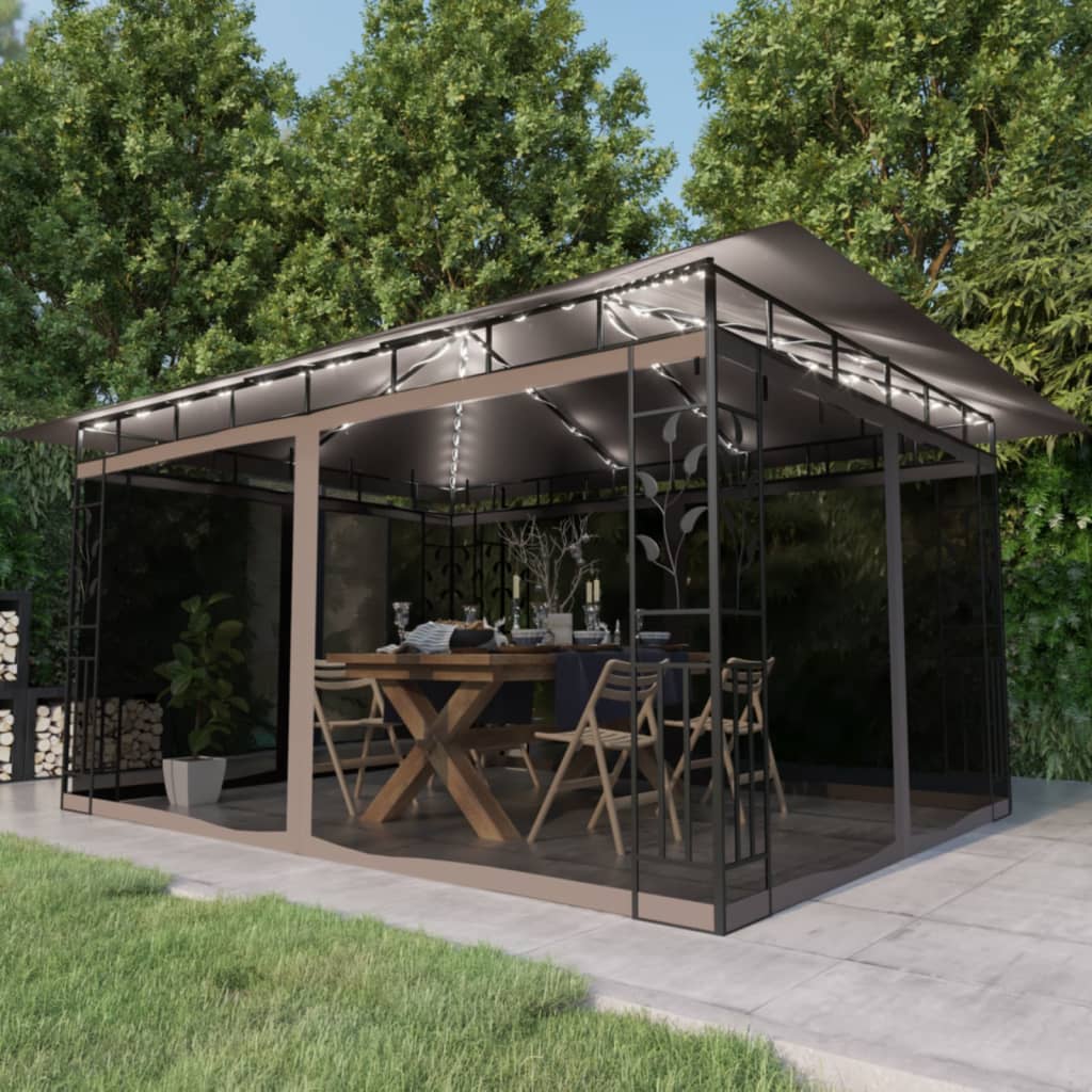 Gazebo Con Zanzariera Luci Led 3X3X2,73 M Grigio