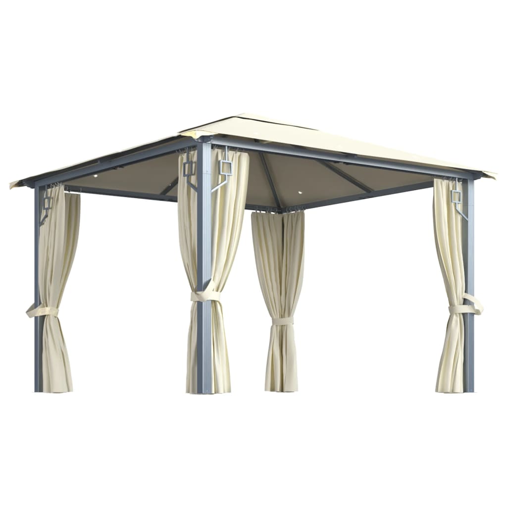 Gazebo Con Tende Stringa Di Luci Led Alluminio