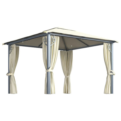 Gazebo Con Tende Stringa Di Luci Led Alluminio