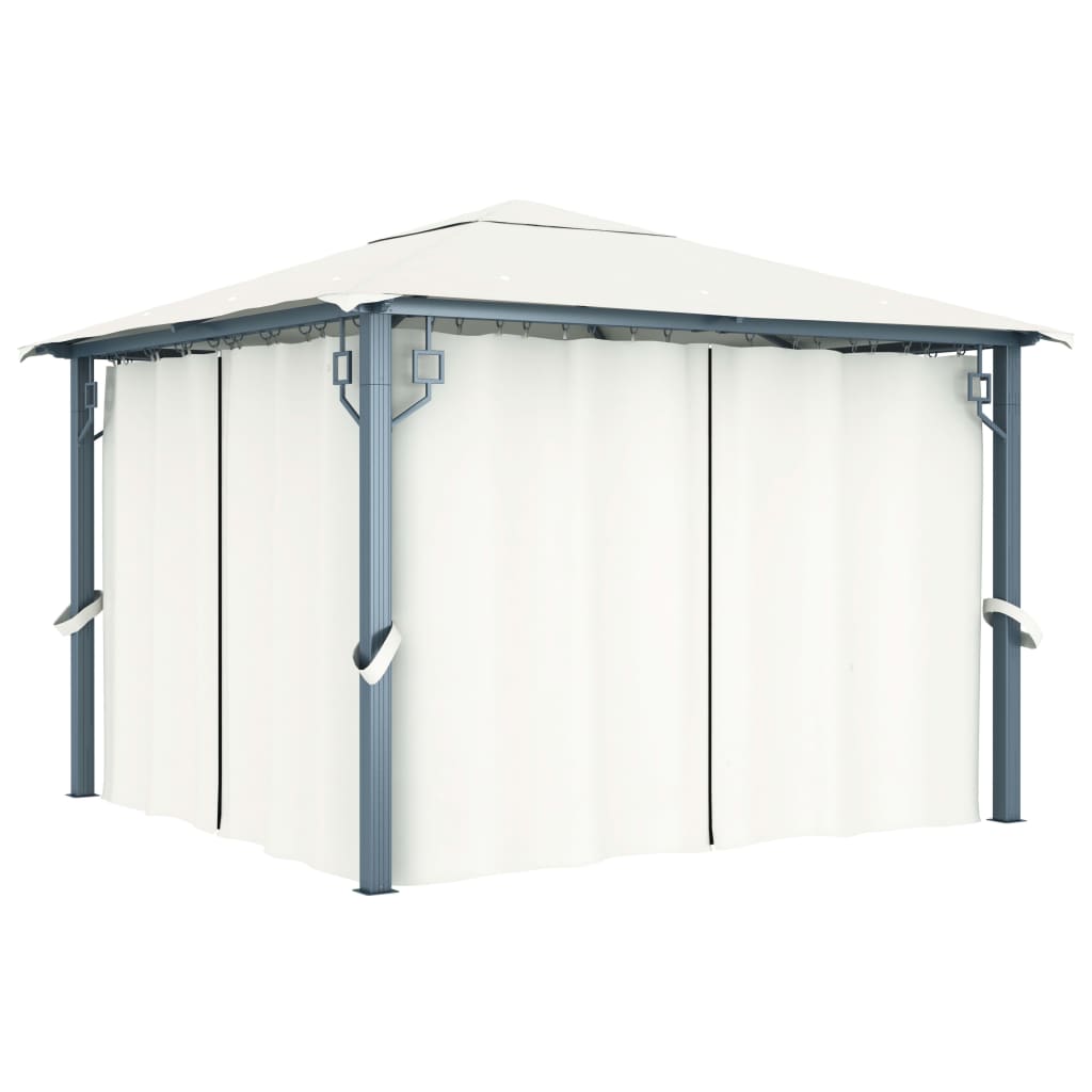 Gazebo Con Tende Stringa Di Luci Led Alluminio