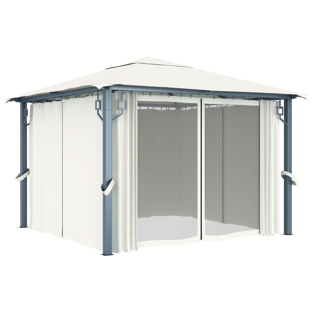 Gazebo Con Tende Stringa Di Luci Led Alluminio