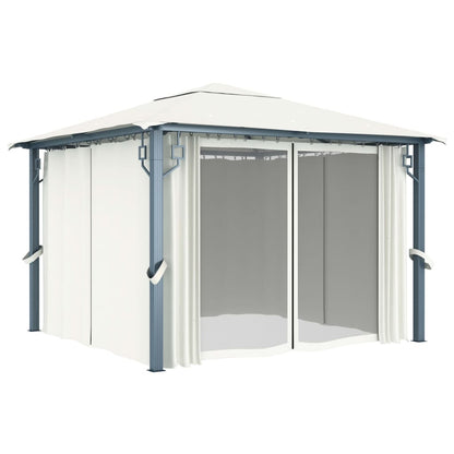 Gazebo Con Tende Stringa Di Luci Led Alluminio