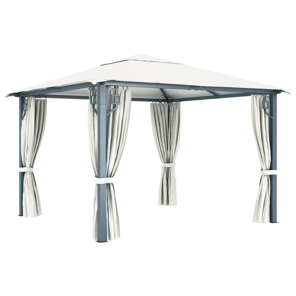 Gazebo Con Tende Stringa Di Luci Led Alluminio