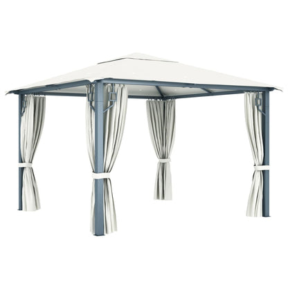 Gazebo Con Tende Stringa Di Luci Led Alluminio