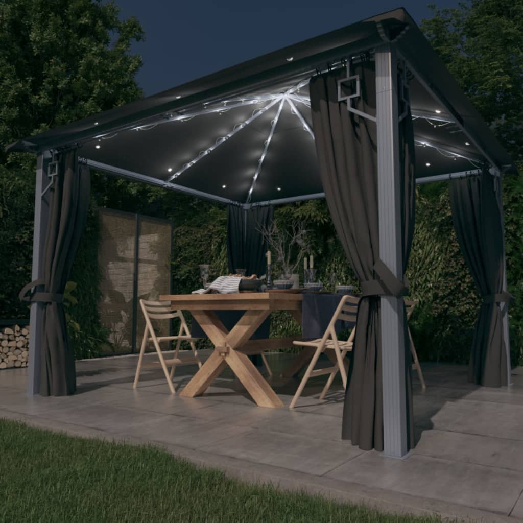 Gazebo Con Tende Stringa Di Luci Led Alluminio