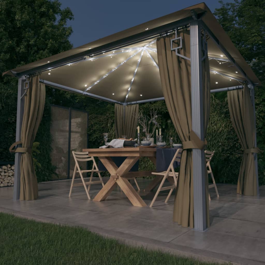 Gazebo Con Tende Stringa Di Luci Led Alluminio