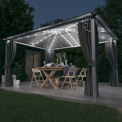Gazebo Con Tende Stringa Di Luci Led Alluminio