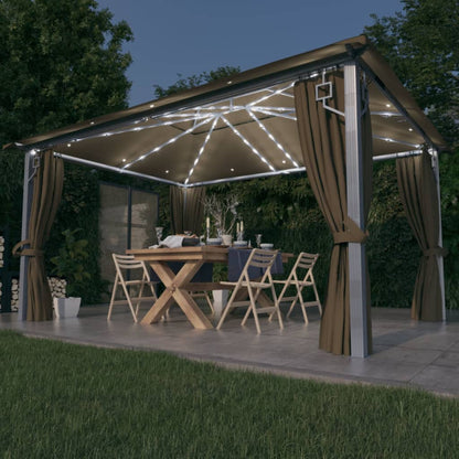 Gazebo Con Tende Stringa Di Luci Led Alluminio