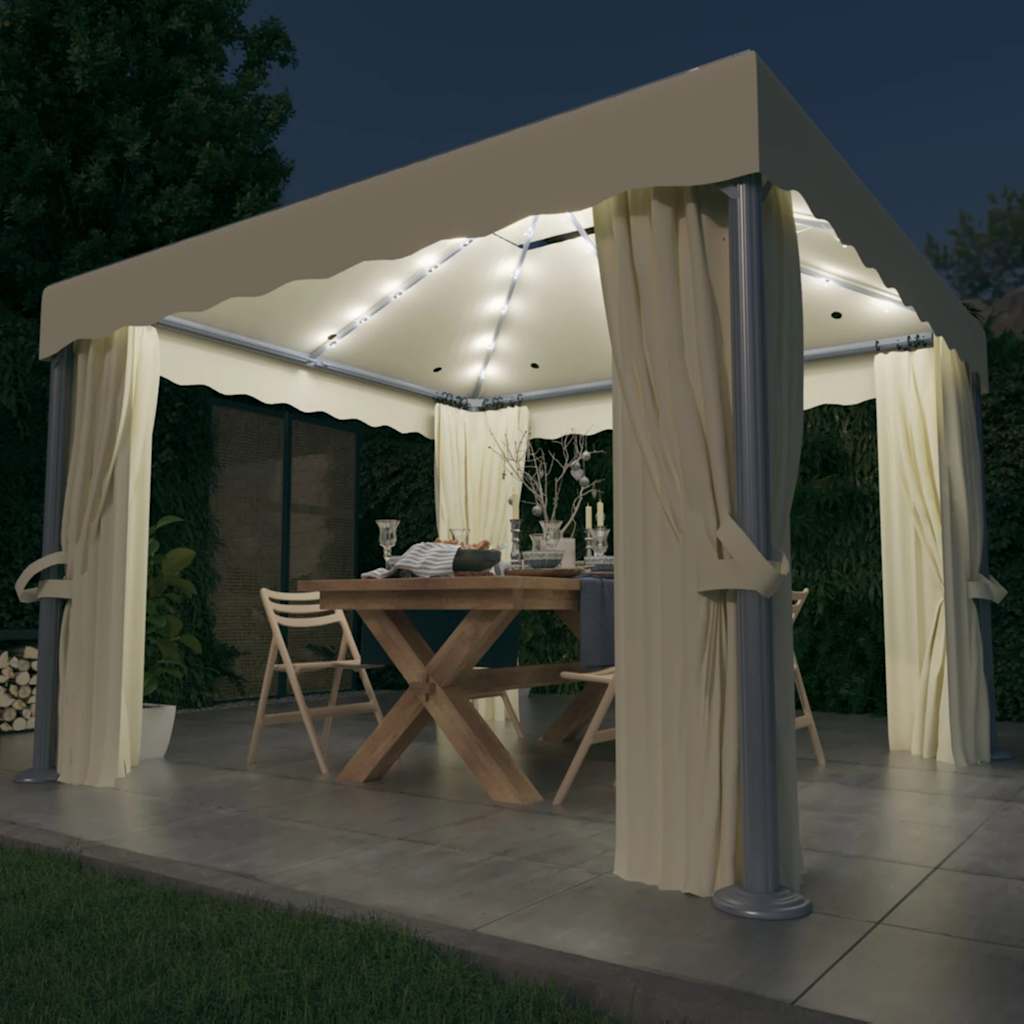 Gazebo Con Tende E Stringa Di Luci Led