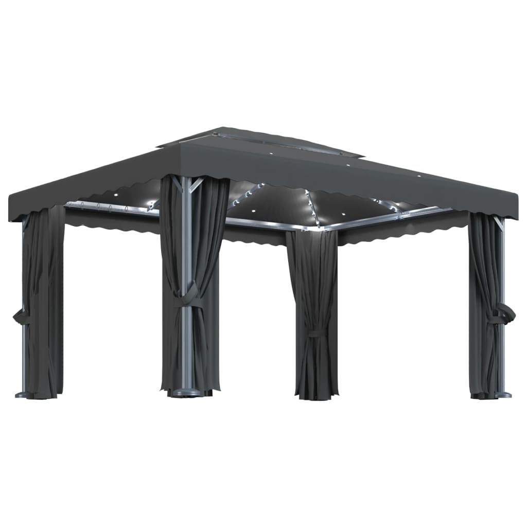 Gazebo Con Tende E Stringa Di Luci Led