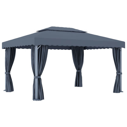 Gazebo Con Tende E Stringa Di Luci Led