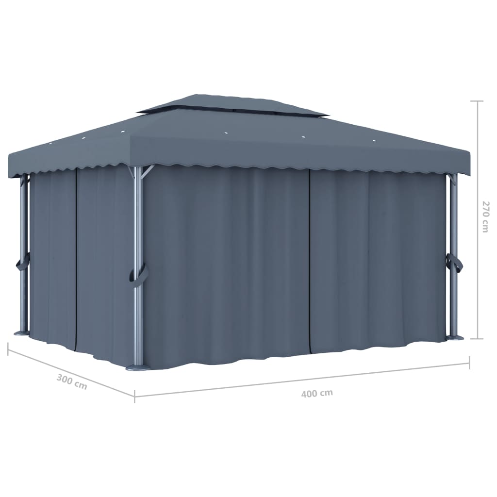 Gazebo Con Tende E Stringa Di Luci Led