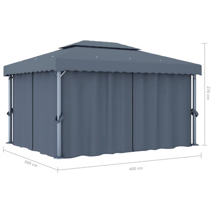 Gazebo Con Tende E Stringa Di Luci Led