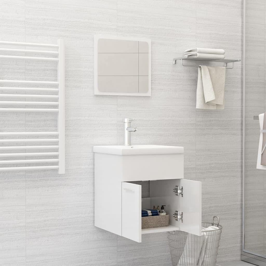 Set Mobili Da Bagno In Legno Multistrato Bianco Lucido
