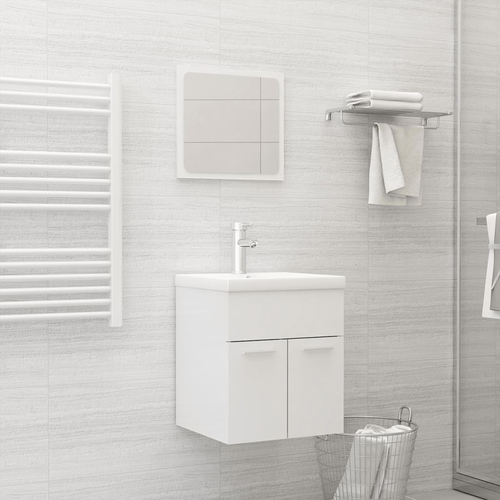 Set Mobili Da Bagno In Legno Multistrato Bianco Lucido