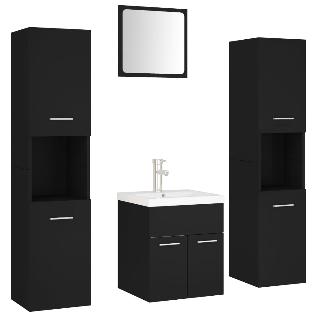 Set Mobili Da Bagno Nero In Legno Multistrato Bianco