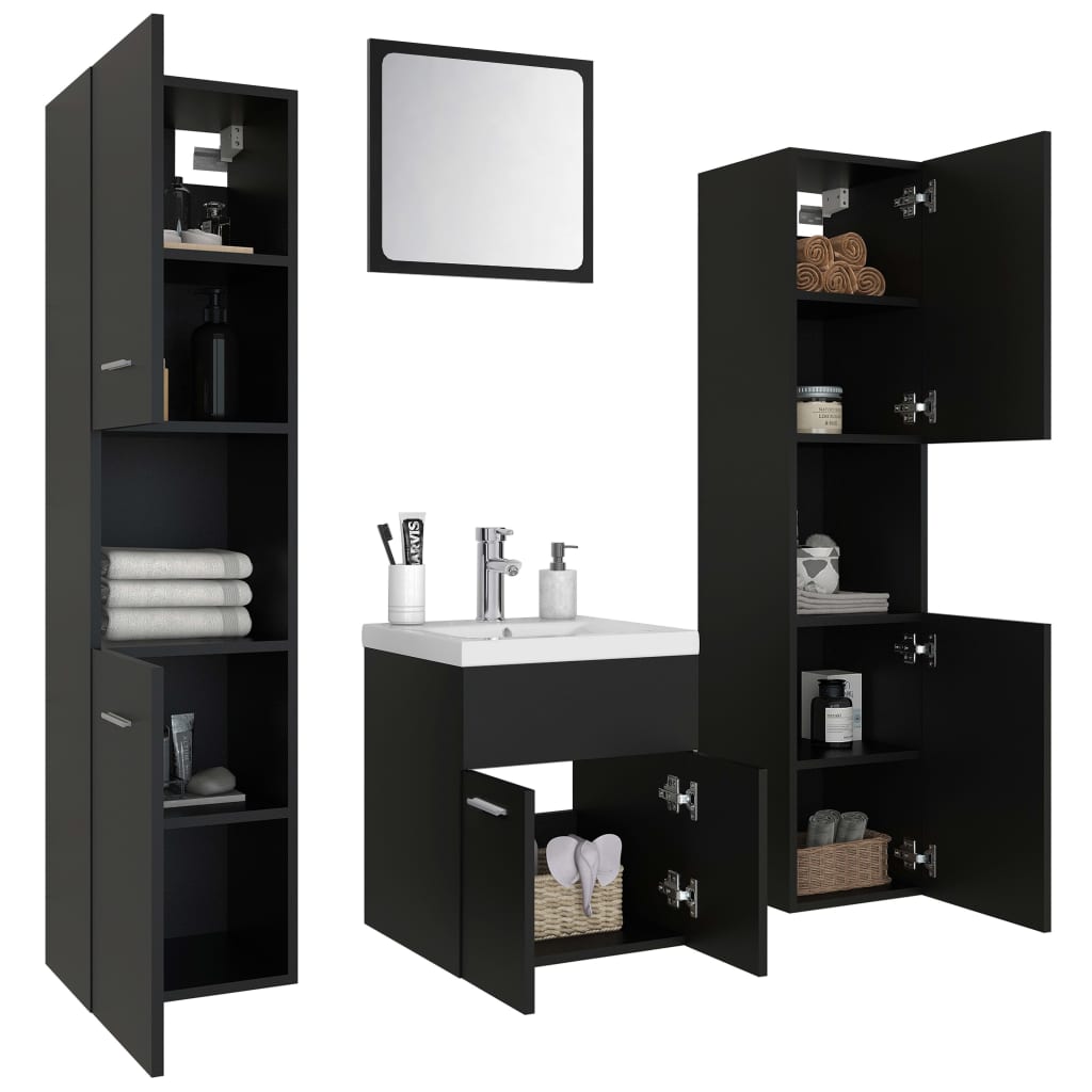 Set Mobili Da Bagno Nero In Legno Multistrato Bianco