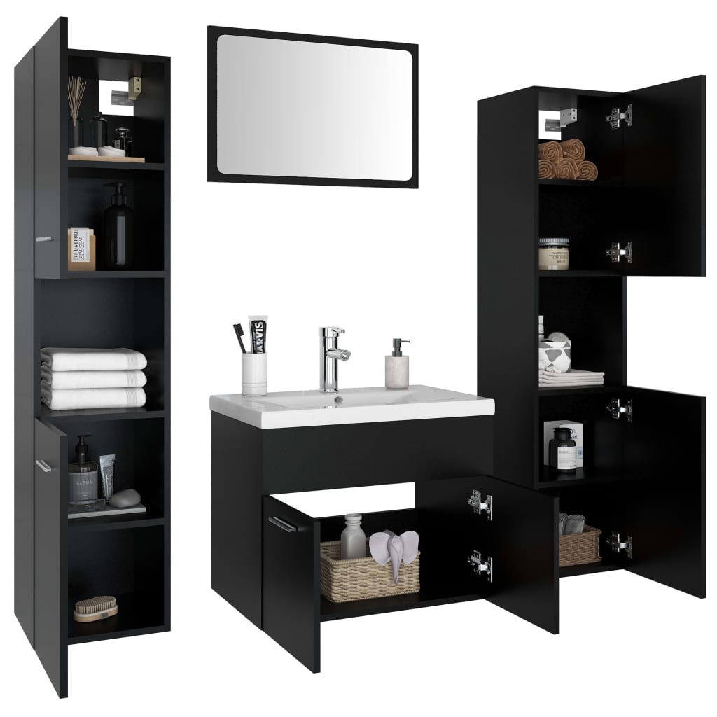 Set Mobili Da Bagno Nero In Legno Multistrato Bianco