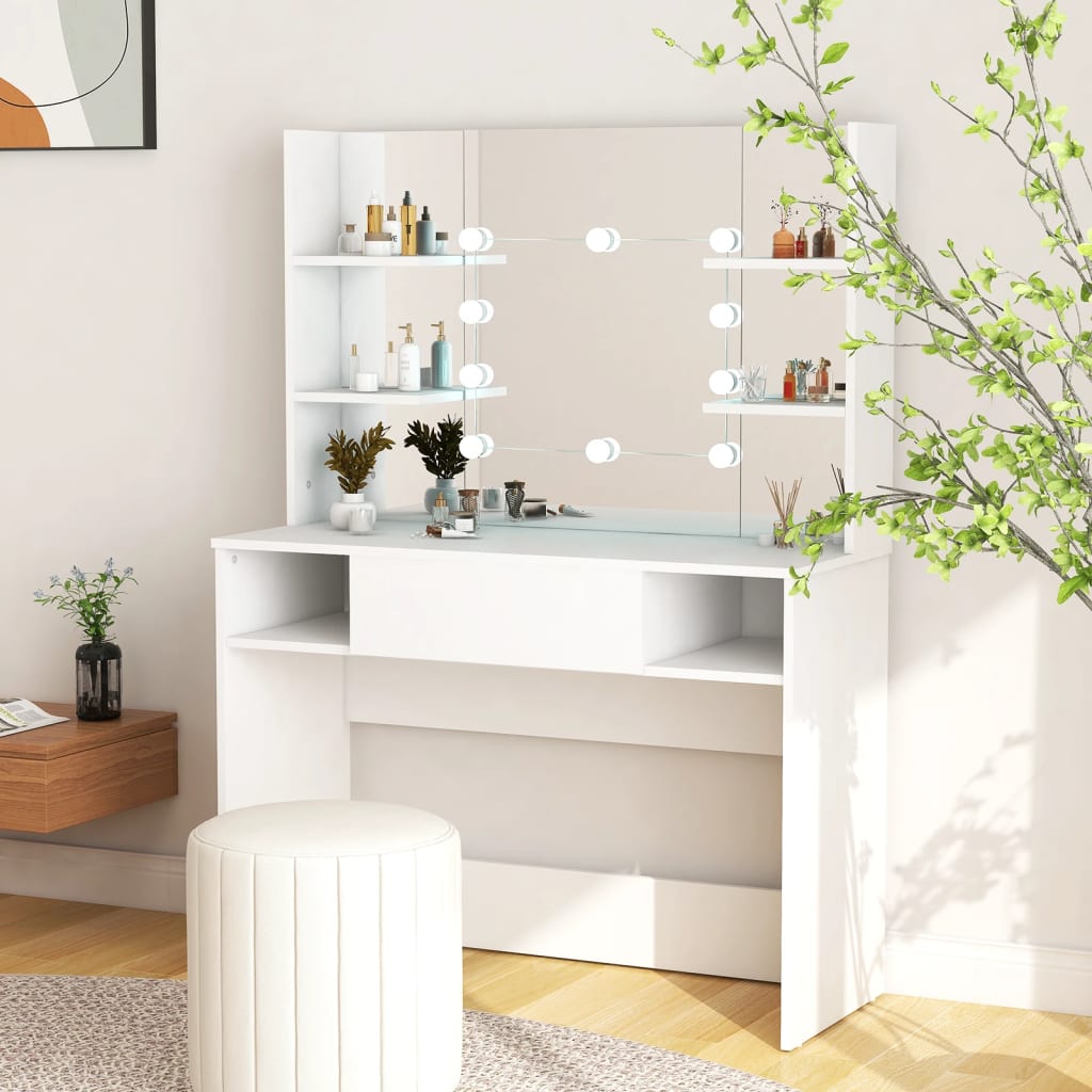 Toeletta Con Luci Led 100X40X135 Cm In Mdf Grigio Lucido