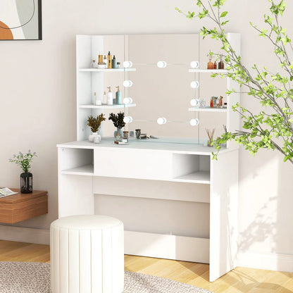 Toeletta Con Luci Led 100X40X135 Cm In Mdf Grigio Lucido