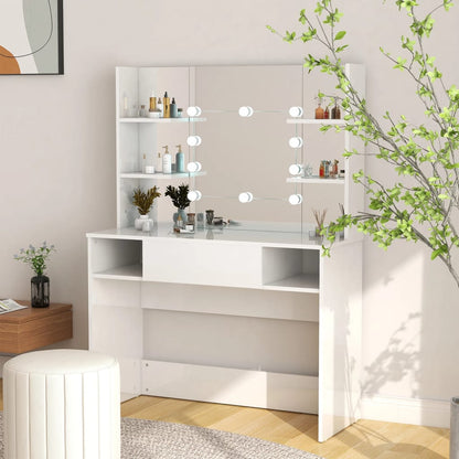 Toeletta Con Luci Led 100X40X135 Cm In Mdf Grigio Lucido