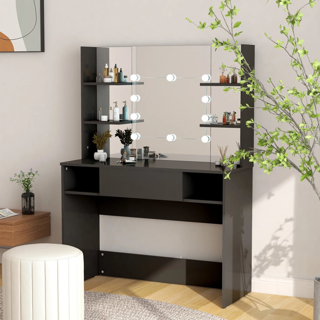 Toeletta Con Luci Led 100X40X135 Cm In Mdf Grigio Lucido