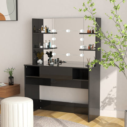 Toeletta Con Luci Led 100X40X135 Cm In Mdf Grigio Lucido