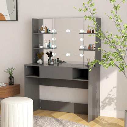 Toeletta Con Luci Led 100X40X135 Cm In Mdf Grigio Lucido