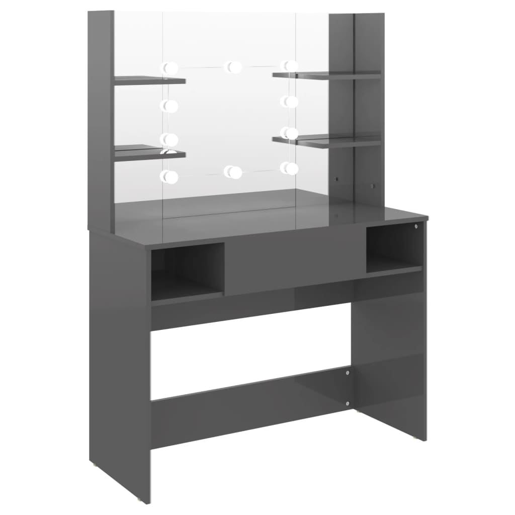 Toeletta Con Luci Led 100X40X135 Cm In Mdf Grigio Lucido