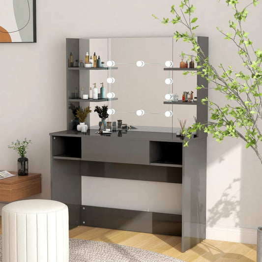 Toeletta Con Luci Led 100X40X135 Cm In Mdf Grigio Lucido