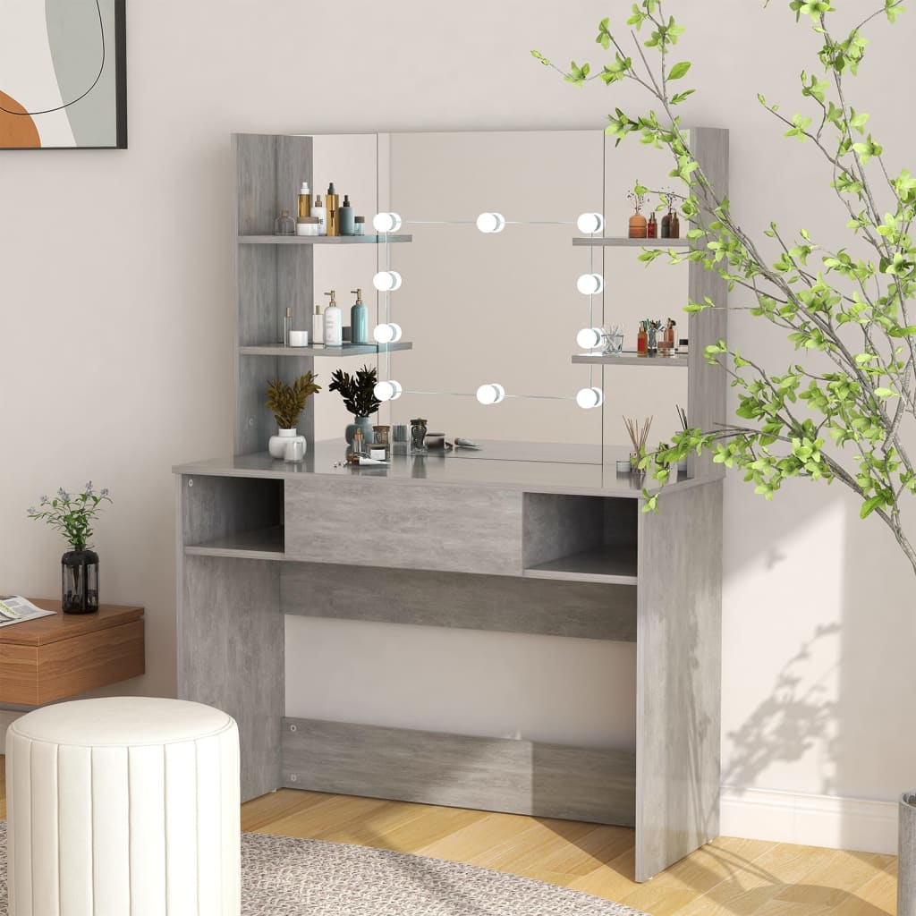 Toeletta Con Luci Led 100X40X135 Cm In Mdf Grigio Lucido