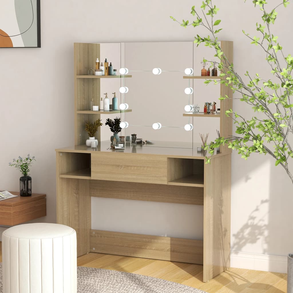 Toeletta Con Luci Led 100X40X135 Cm In Mdf Grigio Lucido