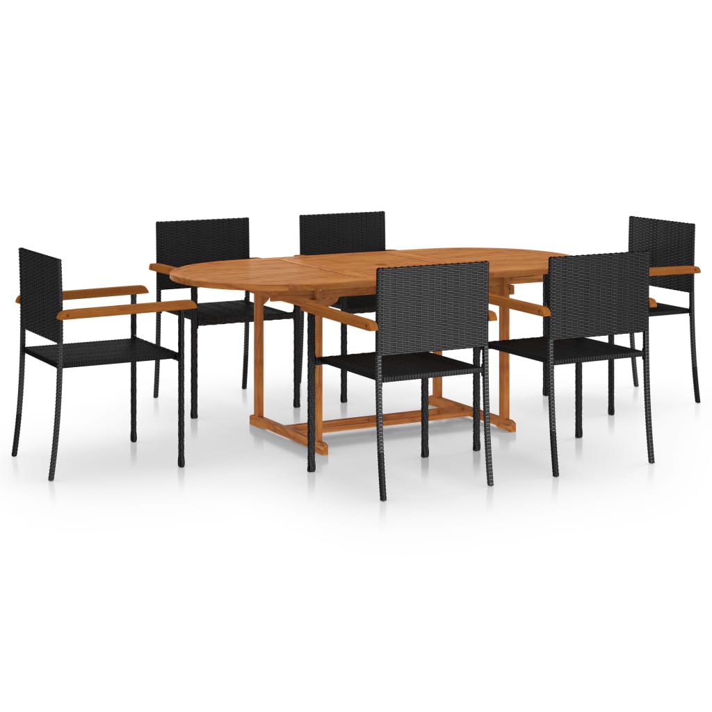 Set Mobili Da Pranzo Per Giardino 7 Pz In Polyrattan Nero