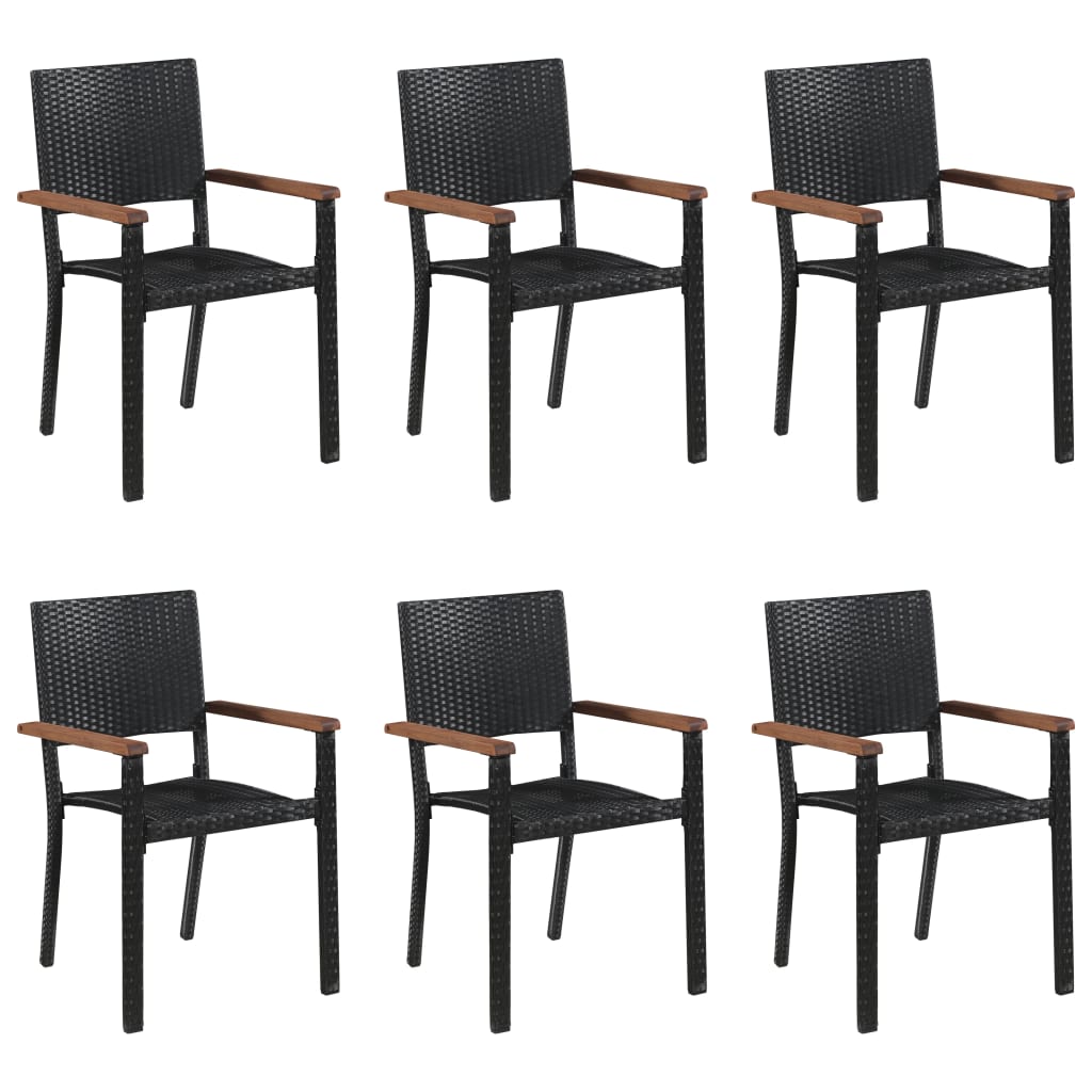 Set Mobili Da Pranzo Per Giardino 7 Pz In Polyrattan Nero