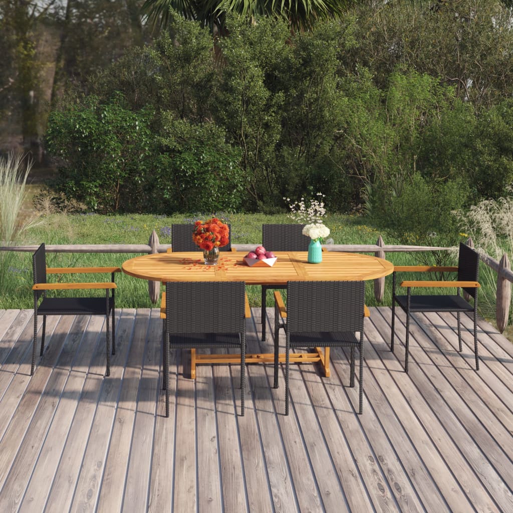 Set Mobili Da Pranzo Per Giardino 7 Pz In Polyrattan Nero
