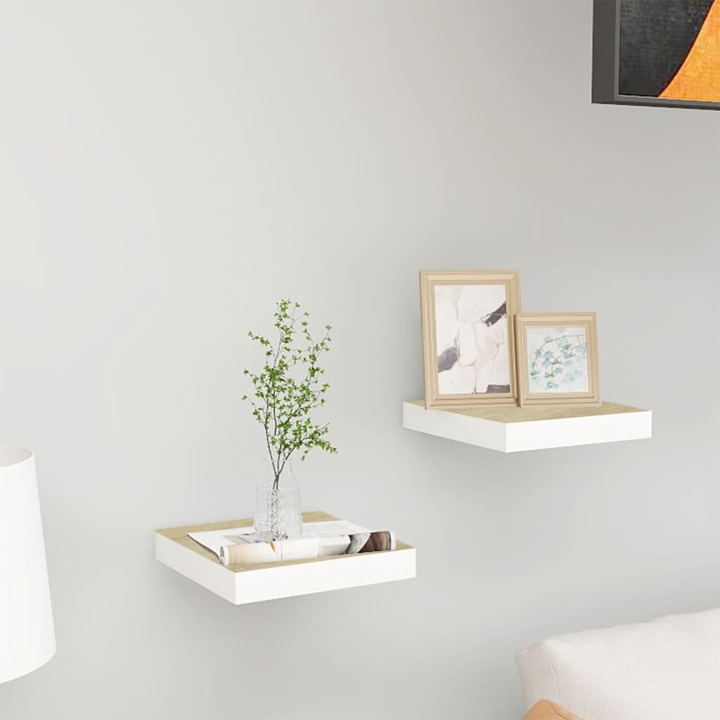 Scaffali A Parete 2 Pz 90X23,5X3,8 Cm In Mdf Rovere E Bianco