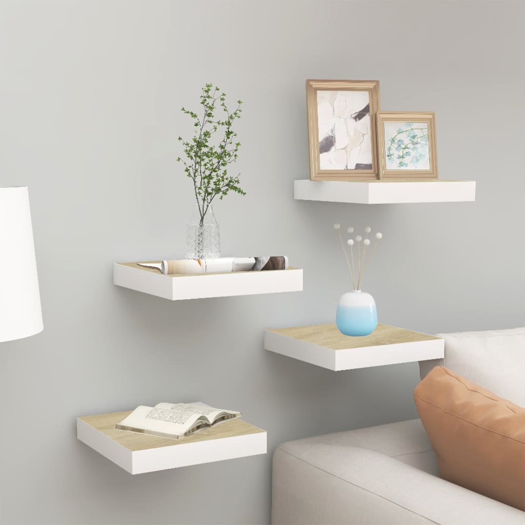 Scaffali A Parete 2 Pz 90X23,5X3,8 Cm In Mdf Rovere E Bianco