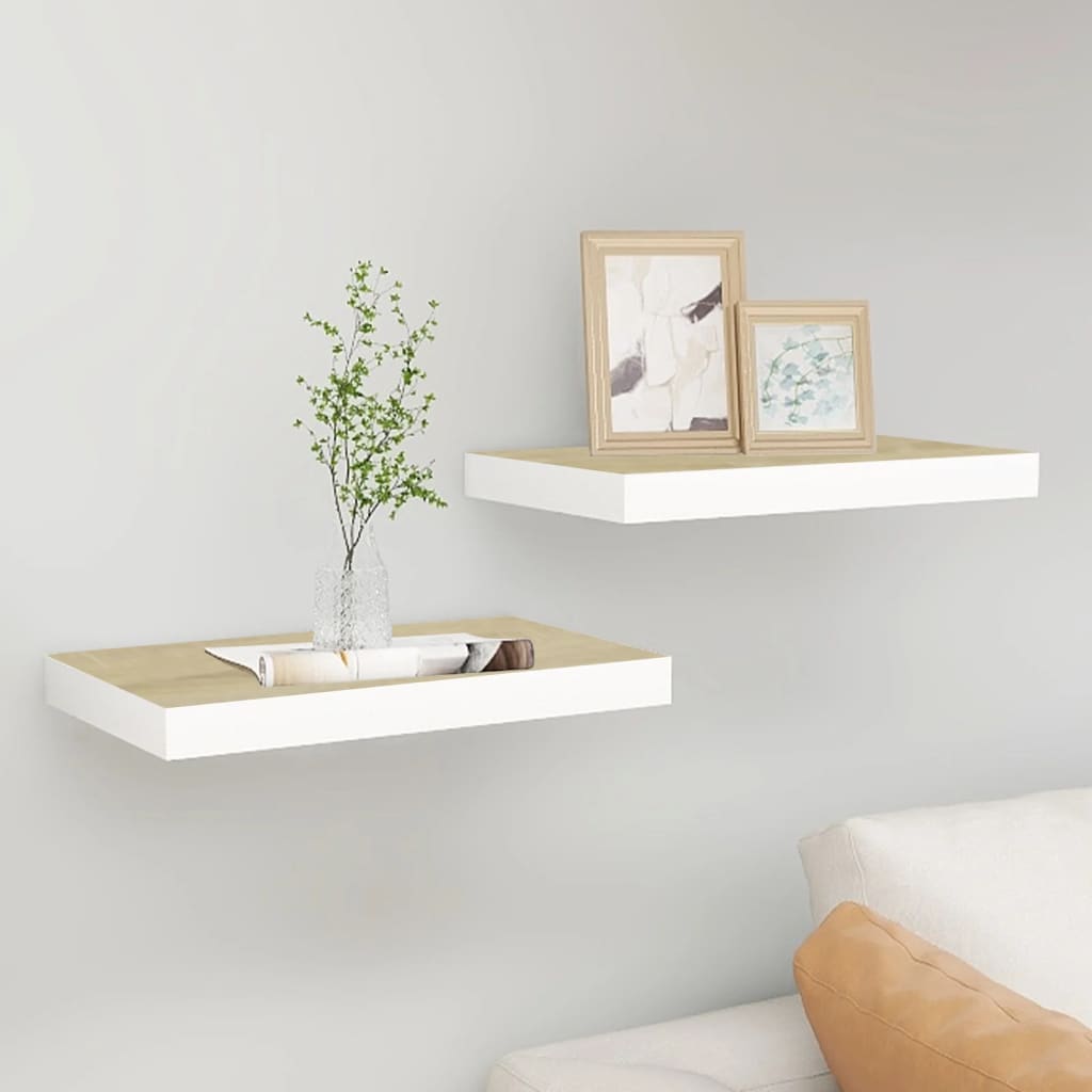 Scaffali A Parete 2 Pz 90X23,5X3,8 Cm In Mdf Rovere E Bianco
