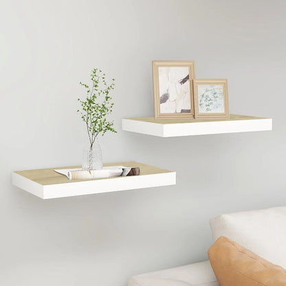 Scaffali A Parete 2 Pz 90X23,5X3,8 Cm In Mdf Rovere E Bianco