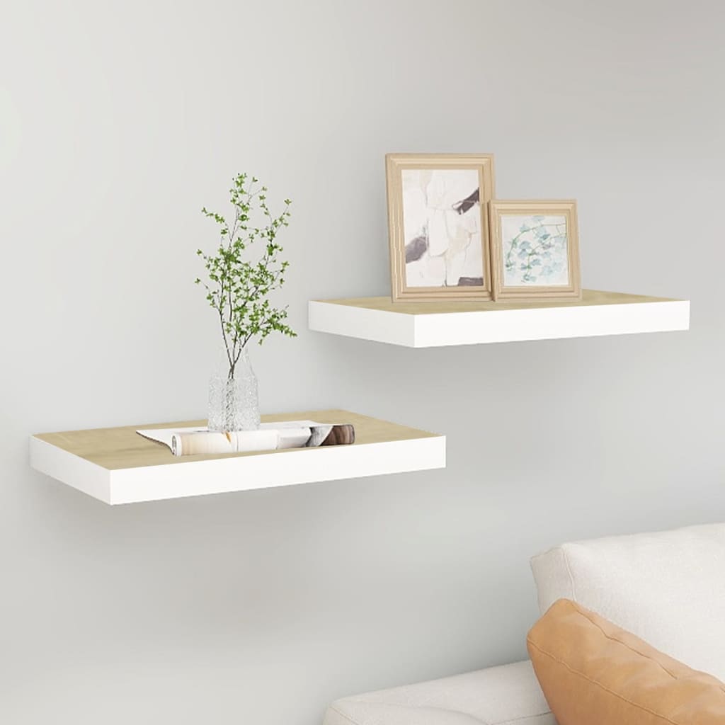 Scaffali A Parete 2 Pz 90X23,5X3,8 Cm In Mdf Rovere E Bianco