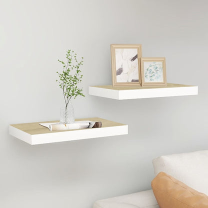 Scaffali A Parete 2 Pz 90X23,5X3,8 Cm In Mdf Rovere E Bianco
